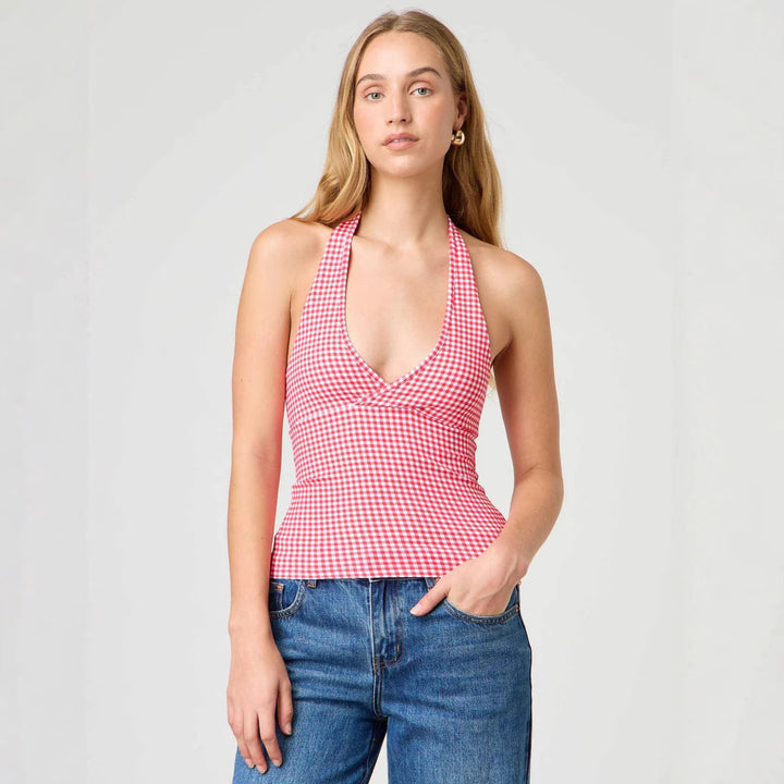 Dame Halter-top med prikkemønster og V-hals Skovae