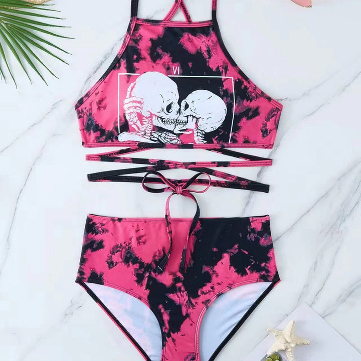 Dame bikini-sæt med kreative grafikdetails og justerbare stropper Stilla