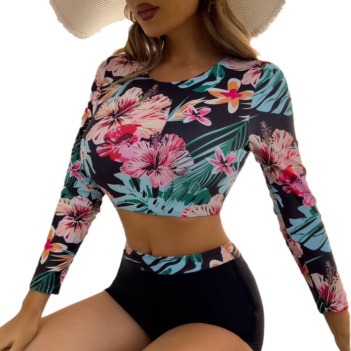Dame Sporty Badedragt med lange ærmer og blomsterdesign Stilla