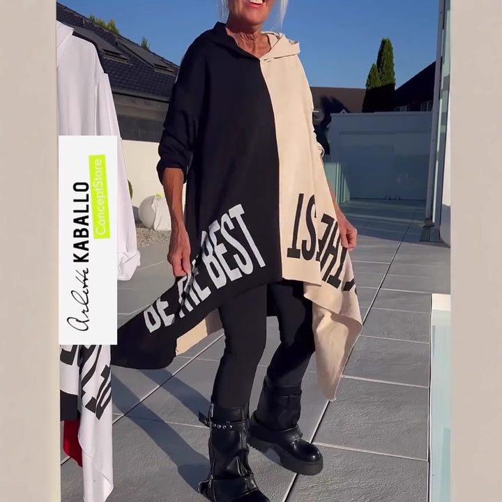 Dame Oversized Pullover med kontrasterende mønstre og afslappet hætte Stilla