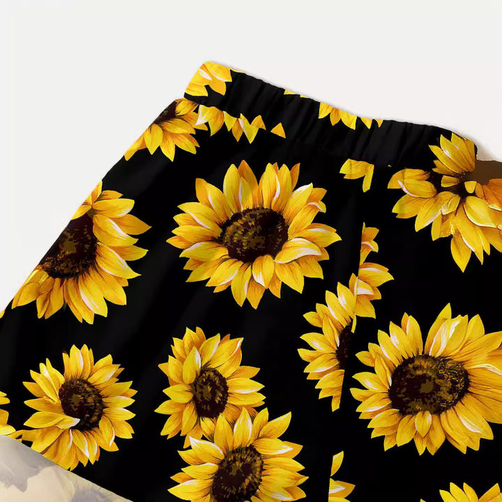 Dame Crop-Top og Shorts Sæt med Solsikke-mønster Stilla