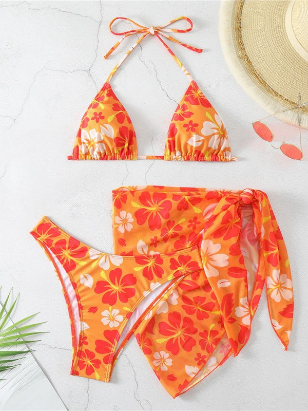 Dame Floral Print To-delt Badedragt med Sarong Stilla