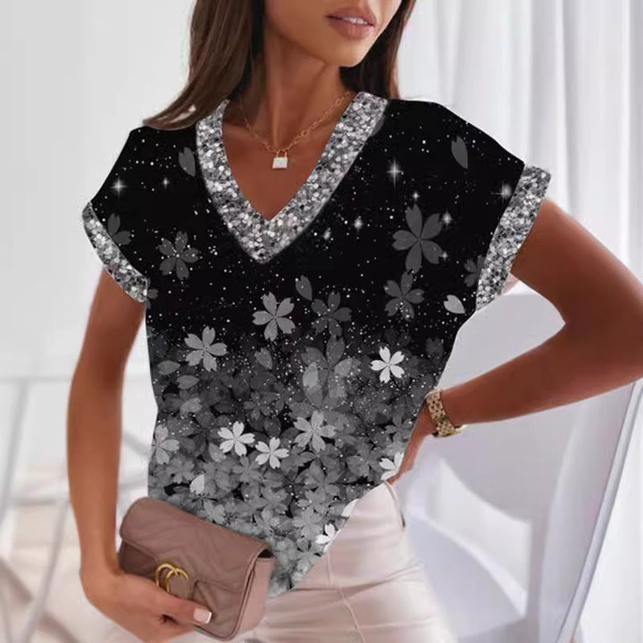Stilla | Trendy Print V-Hals Batwing Ærme T-shirt