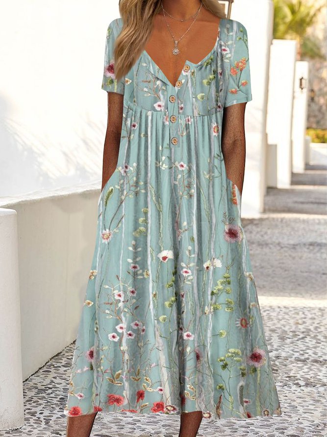 Dame maxikjole med tidløst blomsterprint og sidelommer Stilla