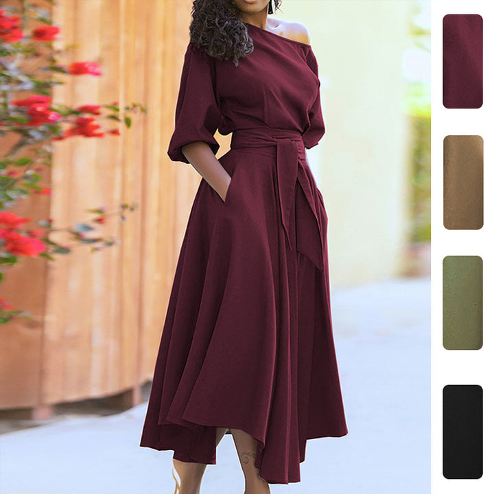 Kvinders elegante maxi kjole med off-shoulder design og bælte Stilla