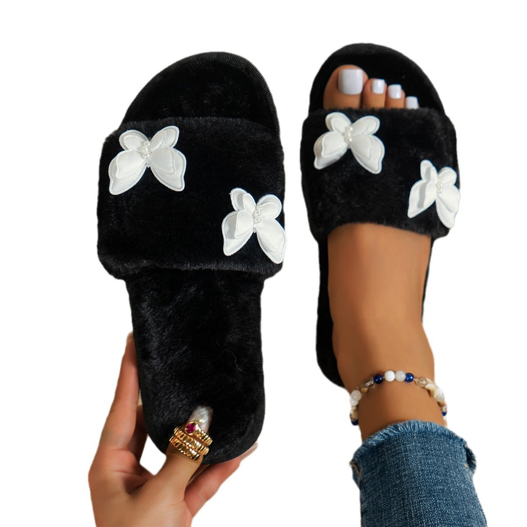 Dame Fuzzy Hjemmesko med fashionable Sommerfugle-applikationer Stilla