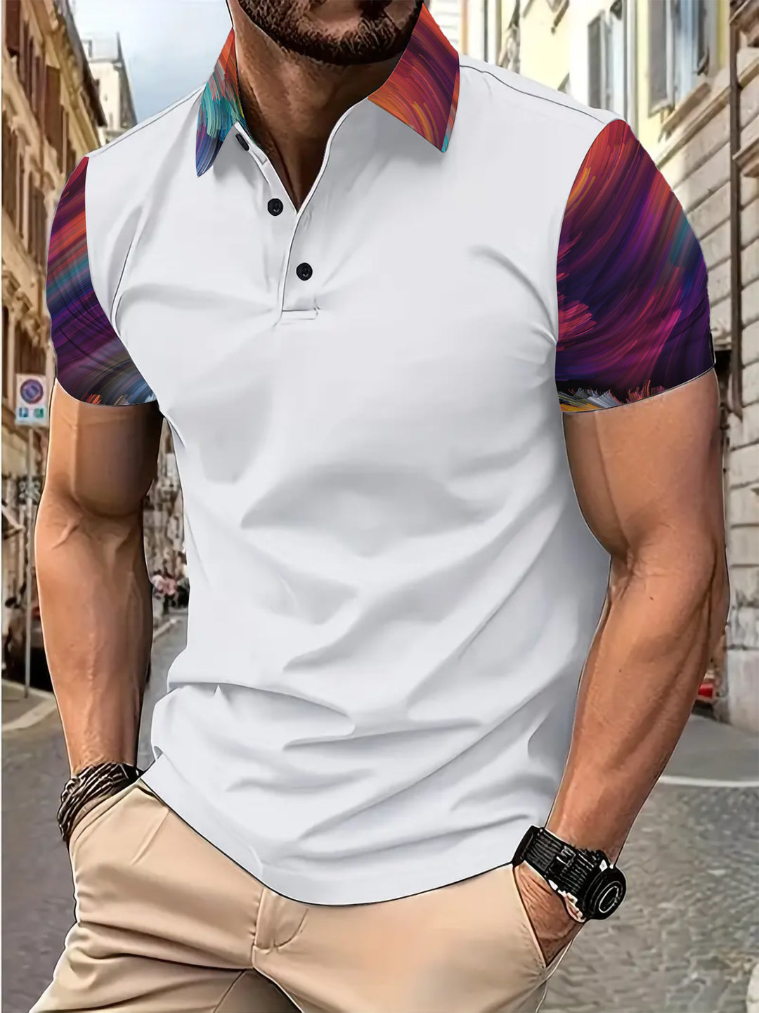 Herre poloshirt med kreativ farveovergang og stilfulde kontraster Stilla
