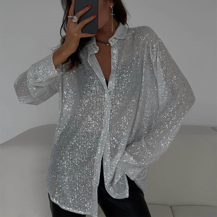 Dame Funklende Oversized-Skjorte med Palietter Stilla