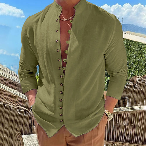 Herrer Langærmet skjorte i moderne Henley-stil med dekorative knapper og afslappet pasform Stilla