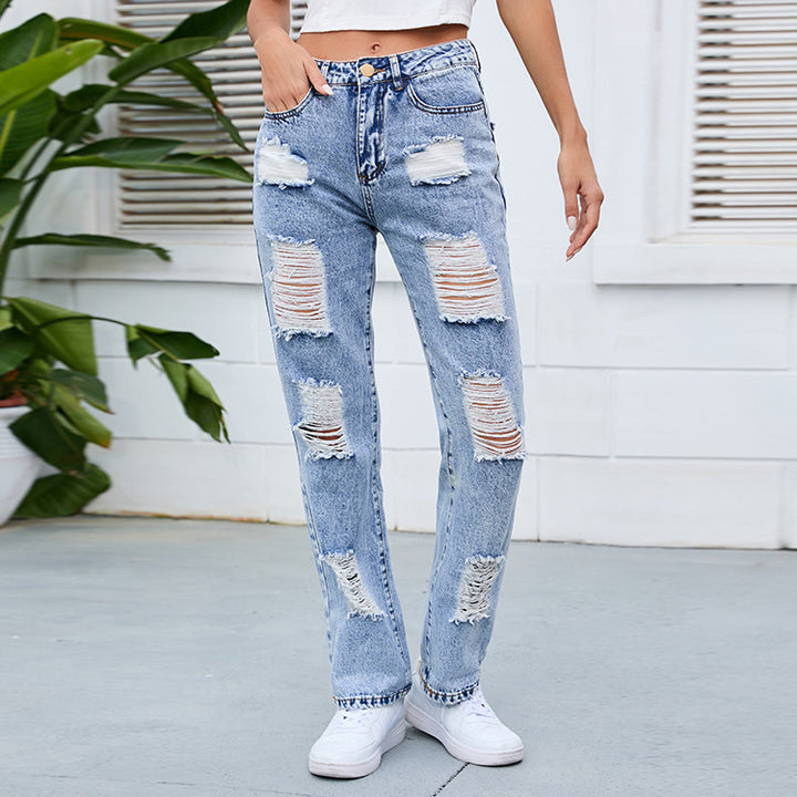 Dame Baggy Jeans i trendy Used-Look med iøjnefaldende riv og afslappet snit Stilla