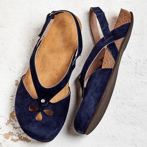 Dame nan lukkede Slingback-sandal med nubucklæder med ergonomisk kork-fodbed og dekorative huludskæringer Skovae