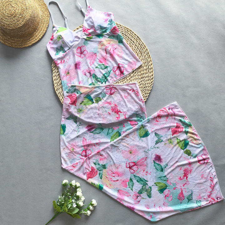 Dame sommerkjole med blomster cut-out-design og chiffon overdel Stilla