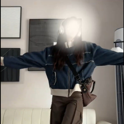 Damer fashionable denimjakke med kontrasterende detaljer Stilla