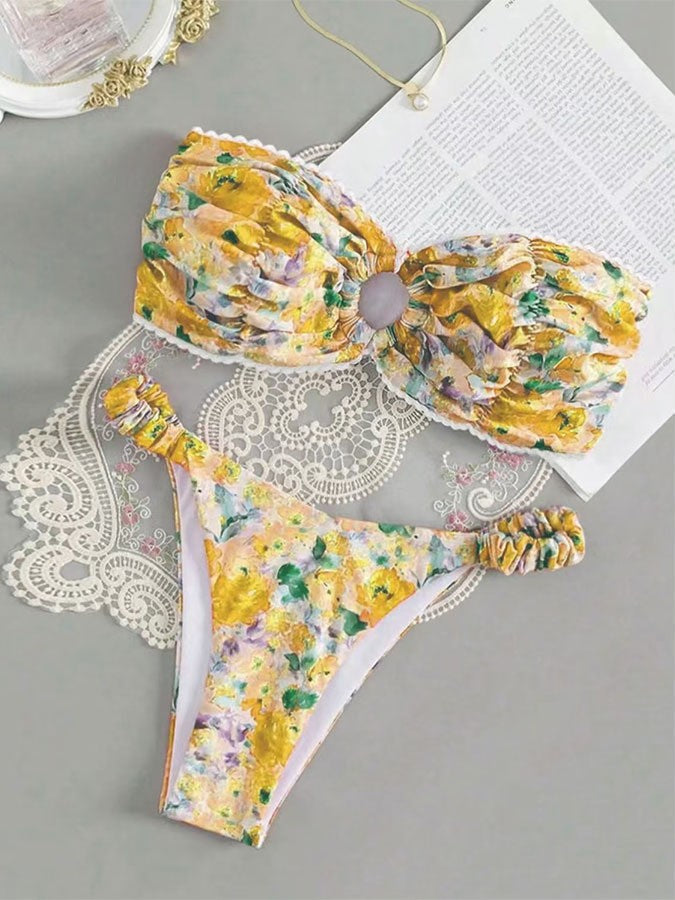 Kvinder Floral Rynkning Bikini Sæt Stilla