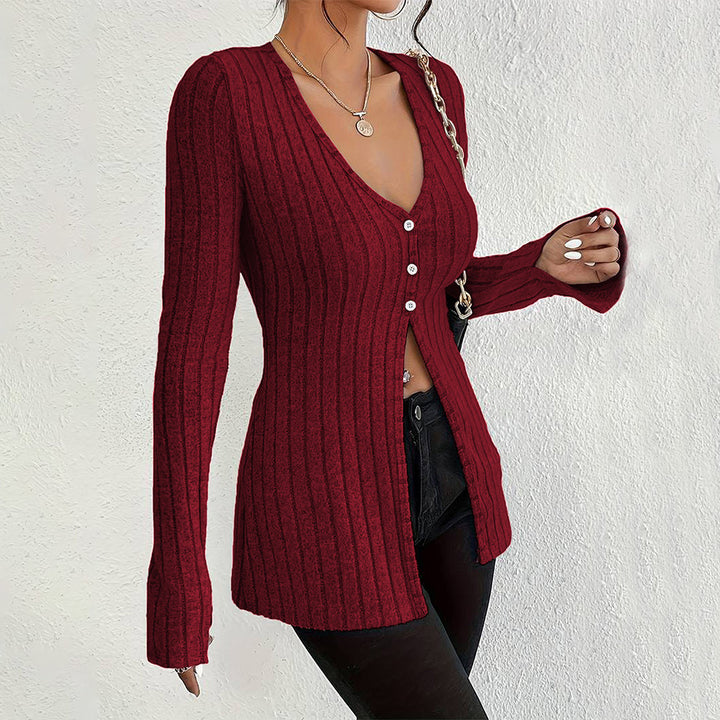 Women's Long Sleeve Cardigan with Fine Rib Structure and Elegant Button Details Stilla