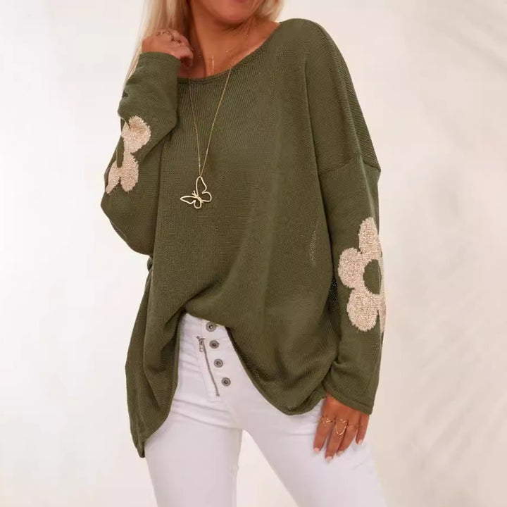 Dames modet strikket sweater med blomster applikationer Stilla