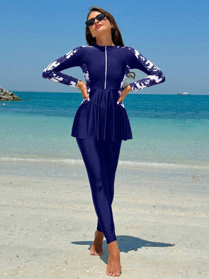 Dame Mode UV-beskyttende Surfdragt med Peplum-design Skovae