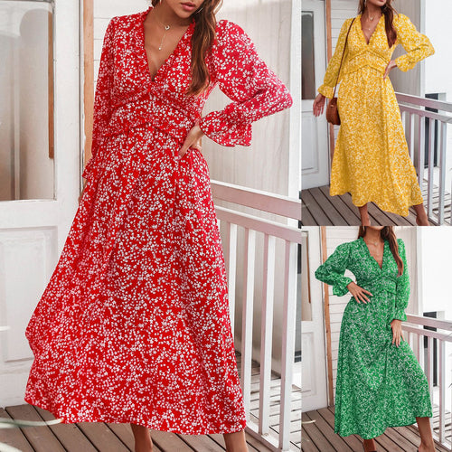 Dame Maxi-kjole med blomstret design og voluminøse ærmer Stilla