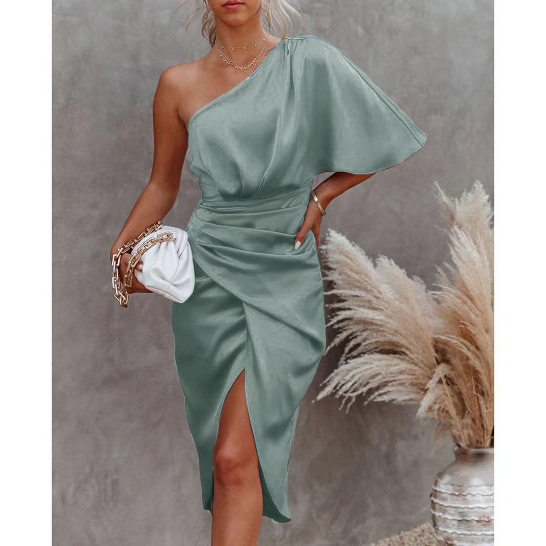 Dame elegant One-Shoulder Kjole med Drapering Stilla