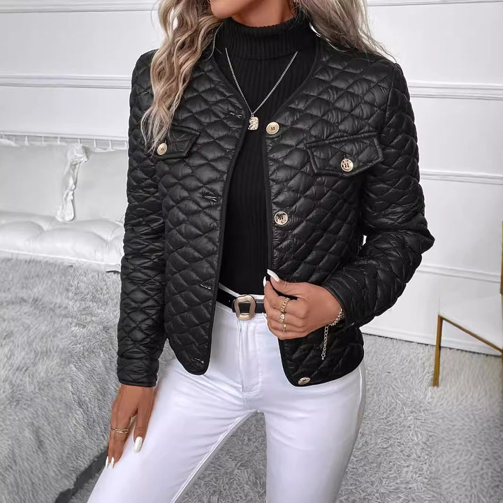 Dame quiltet kort jakke med elegant krave Stilla