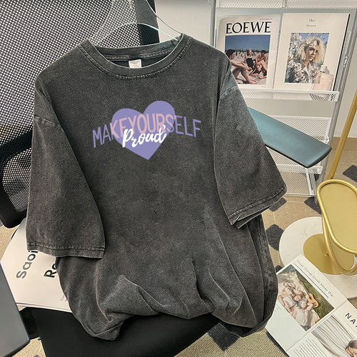 Dame Oversized T-shirt med inspirerende hjerte motif og afslappet pasform Stilla