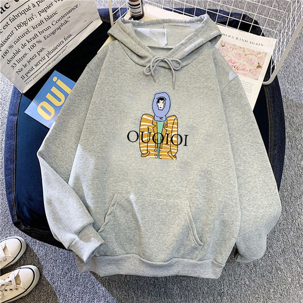Dame hoodie med unikt cartoon design Skovae