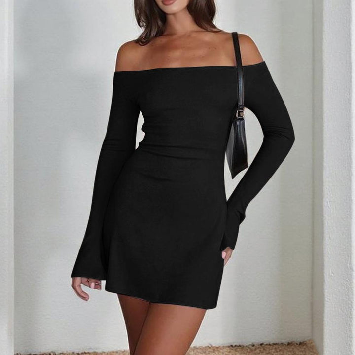 Dame elegant off-the-shoulder minikjole med lange ærmer og tætsiddende pasform Skovae