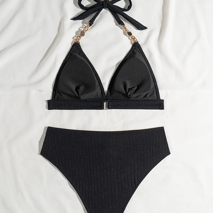 Dame trekant-bikini med elegant kæde-detalje og højtaljede trusser Stilla