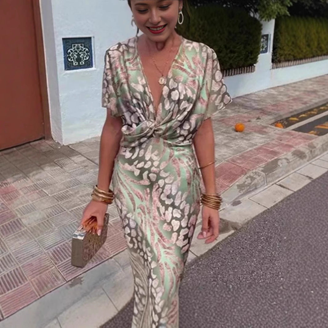 Dame Maxi-kjole med elegant indviklet overdel og blomster mønster Stilla
