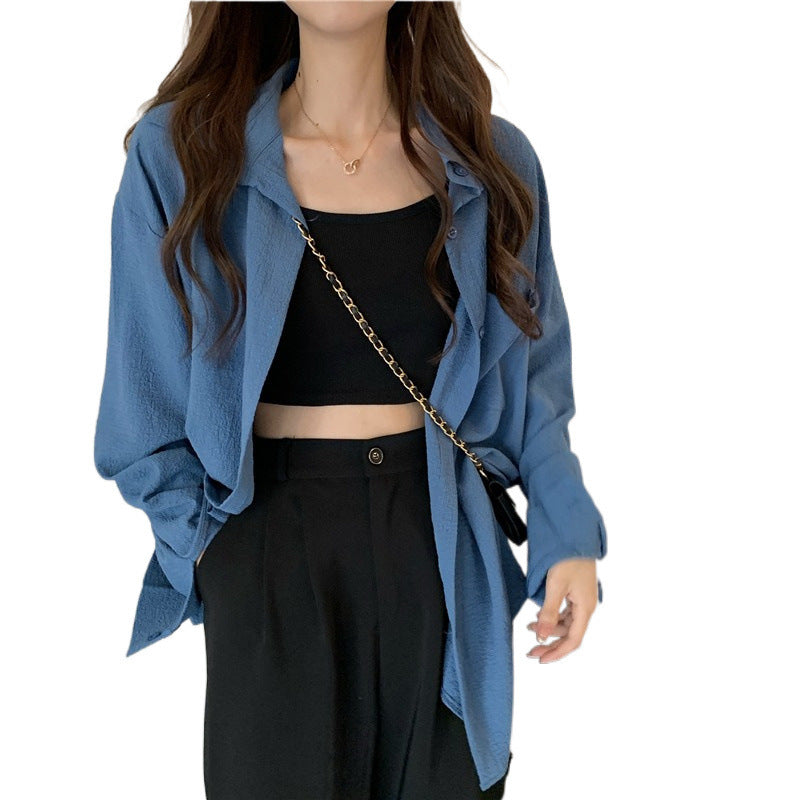Femme Casual Struktureret Knaplukning Plus Size Skjorte Stilla