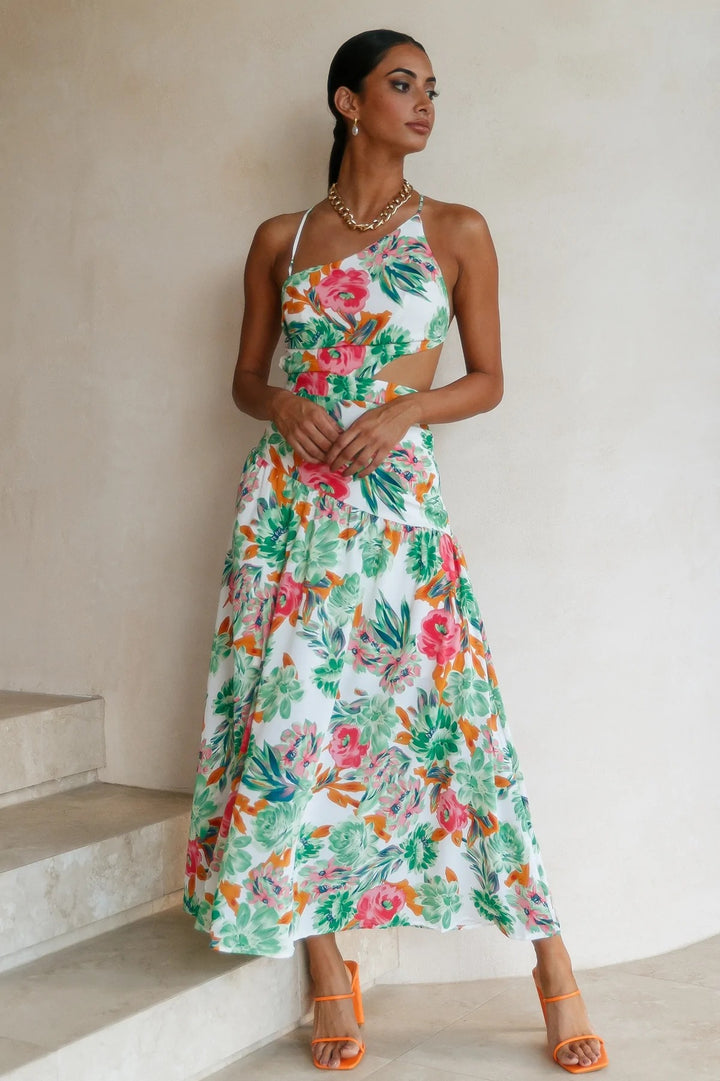 Femme Elegant Floral Cut-Out Maxi Kjole Stilla