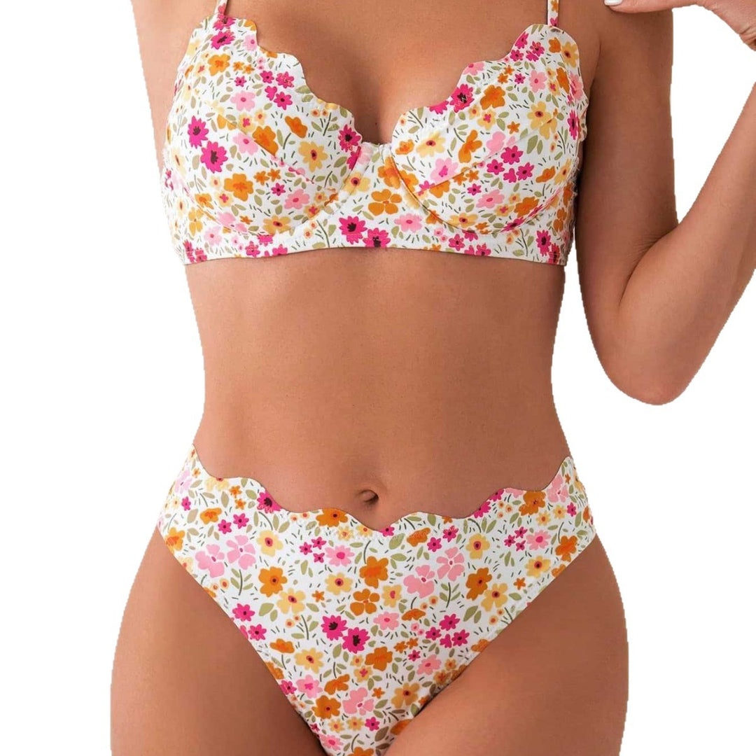 Dame blomsterdekoreret højskåret bikini Skovae