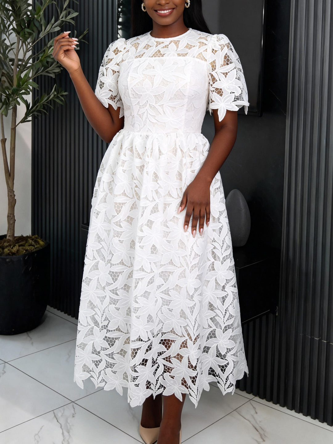 Dame spids maxi-kjole med blomsterdesign Skovae
