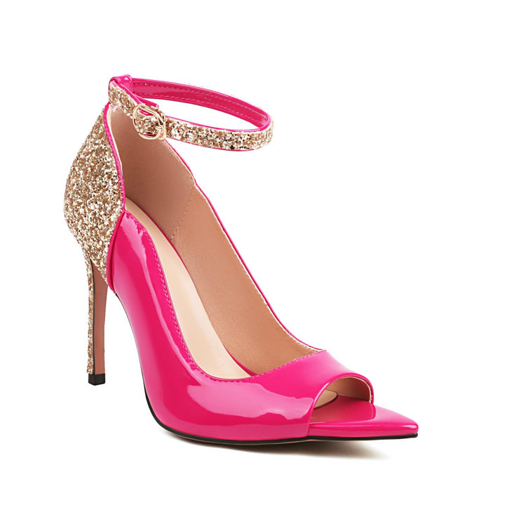 Femme Open-Toe Stiletto-Hæle med glitrende ankelremdetalje Stilla