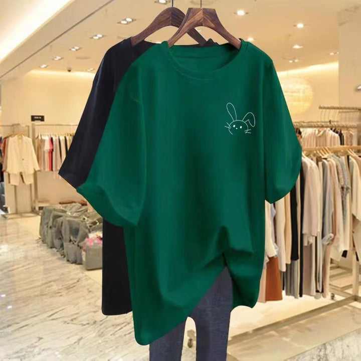 Dame T-shirt med afslappet kaninmotiv og moderne oversized snits Stilla