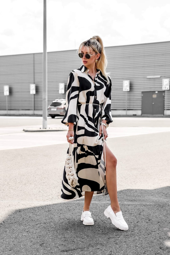 Dame Elegant Maxi Skjortekjole Stilla