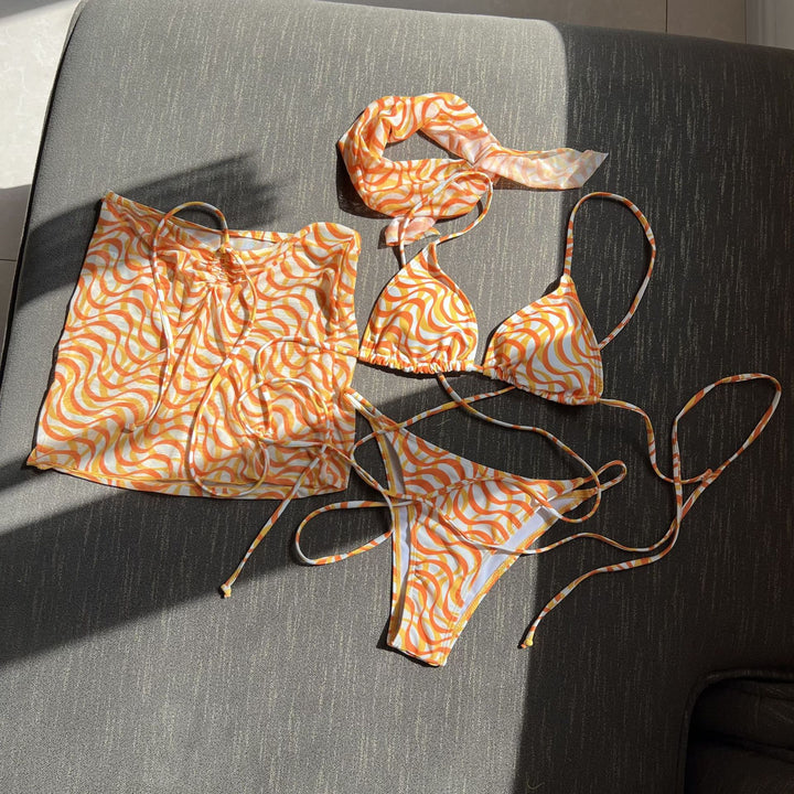 Dame Strand-Bikini-Sæt med fashionable draperingsdetaljer og drømmemønster Stilla