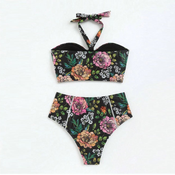 Dame bikini-sæt med flot bandeau-overdel og højt skåret trusse Stilla