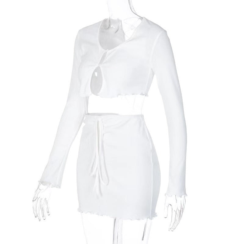 Dame sporty crop-top med matchende mini-nederdel og raffinerede detaljer Stilla