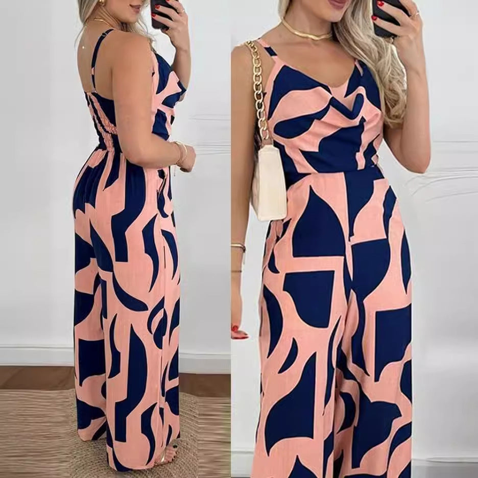 Dame Elegant skåret Jumpsuit med draperingsdetaljer og blomsterprint Stilla