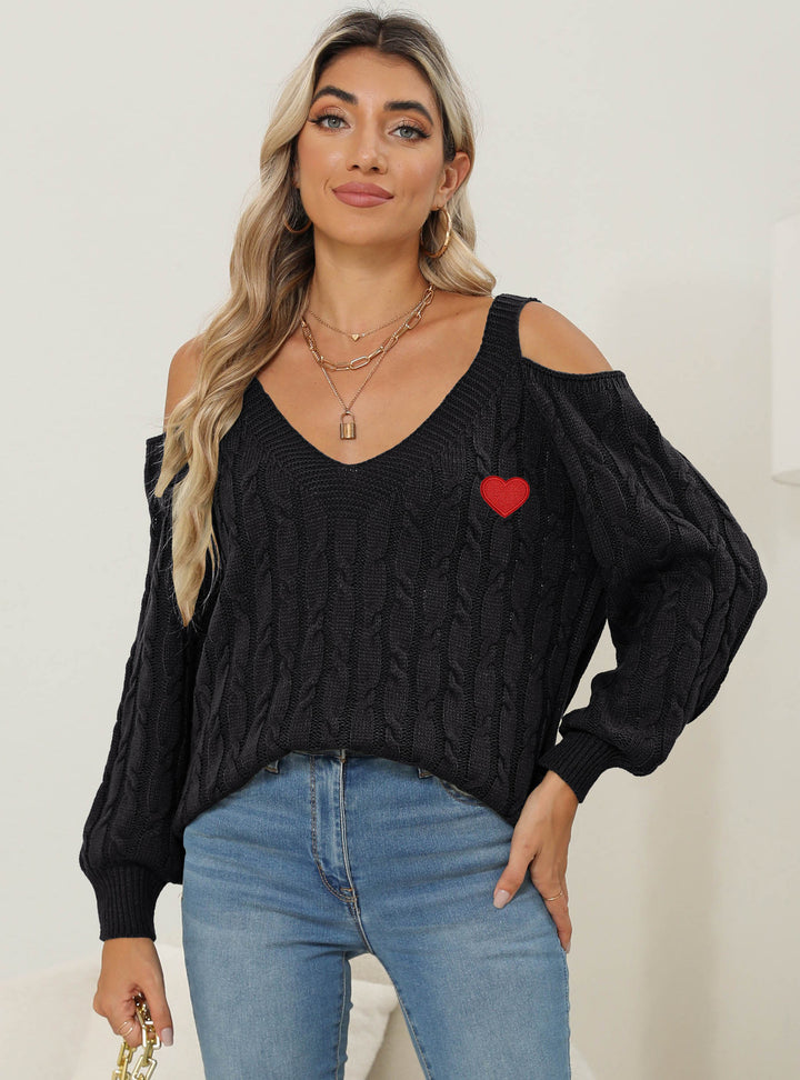 Dame strikpullover med trendy cut-out ærmer og hjerteapplikation Stilla