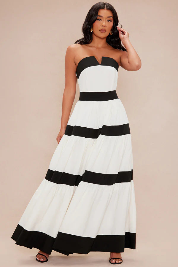 Dame maxikjole med off-shoulder design og vid skirt Skovae