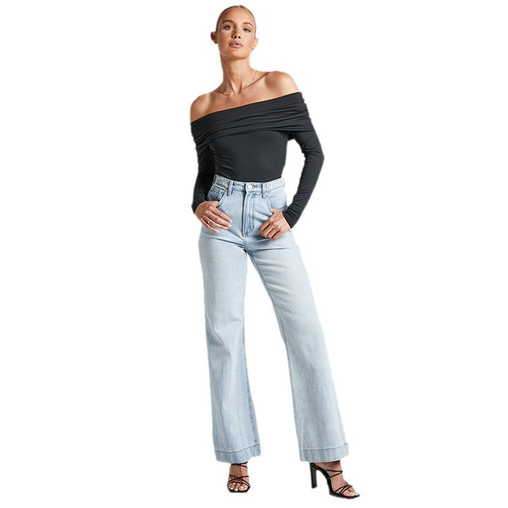 Dame Off-Shoulder Langærmet Body med elegant Drapering Stilla