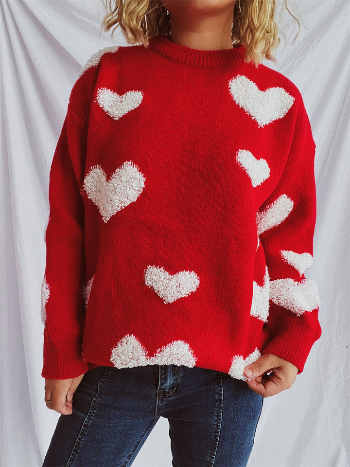 Kvinders strikkede sweater med hjerteformede applikationer Stilla