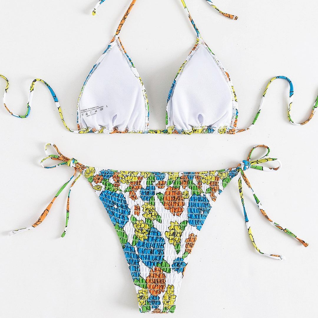 Dame trekant bikini med farverigt struktur design og justerbare stropper Skovae