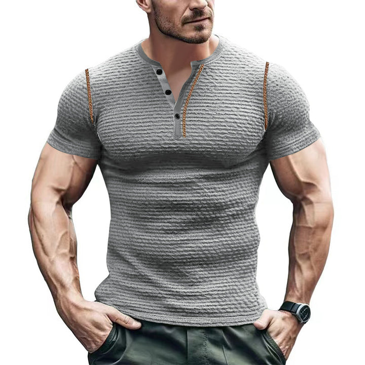 Herrer kortærmet Henley-shirt med struktureret design og modeaccentuer Stilla