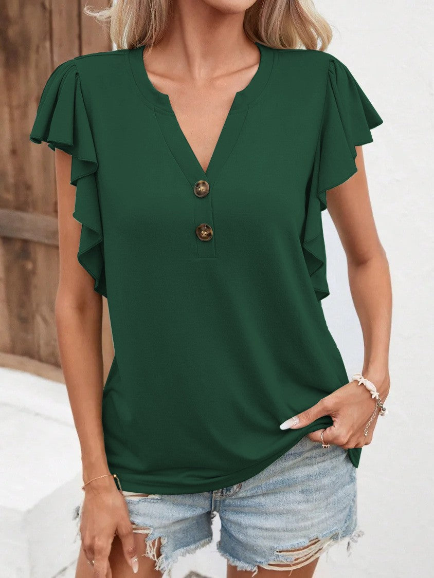 Damebluse med flydende flæser og elegante knapdetaljer Stilla