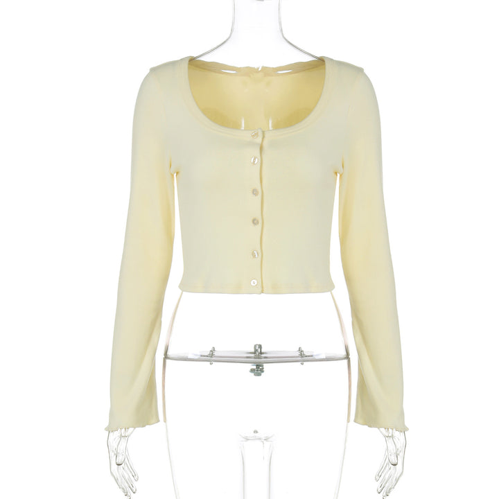 Dame Langærmet Crop-Top med raffineret knaplukning Skovae