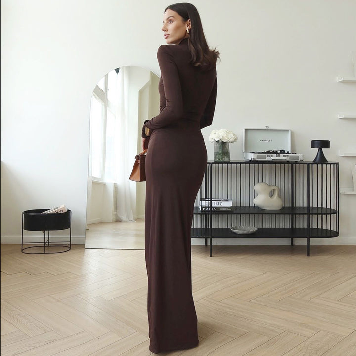 Dame Elegant Maxikjole med høj krave og rynker Stilla