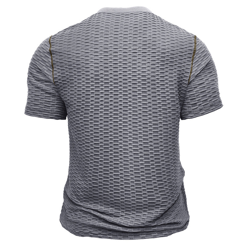 Herre kortærmet Henley-shirt med struktureret stof og trendy accenter Stilla